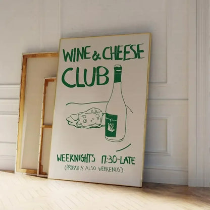 Mid-Century Wine and Cheese Club Canvas Wall Art – Vintage-Inspired Home Décor