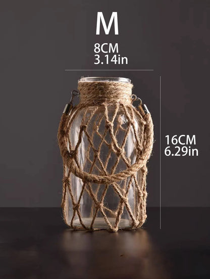 Hand Woven Hemp Rope Glass Vase – Boho Home Decor by Housite