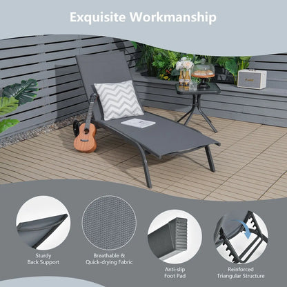 Garden Sun Lounger with Wheels – Reclining 6-Position Outdoor Chaise