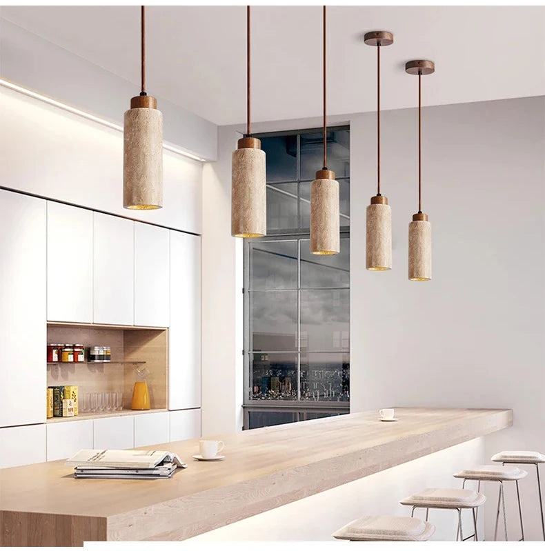 Yellow Marble Droplight | Wabi-Sabi Travertine Pendant Lamp