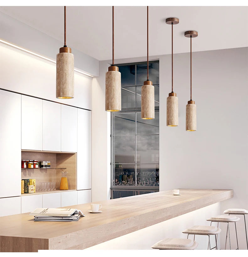 Yellow Marble Droplight | Wabi-Sabi Travertine Pendant Lamp