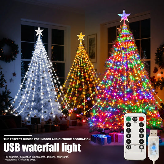 LED Outdoor Christmas Tree Decorations Lights USB 2/3M Waterproof Fairy String Lights 8 Modes Indoor Yard Wedding Party Lighting - Housite White / 2M 192LEDS