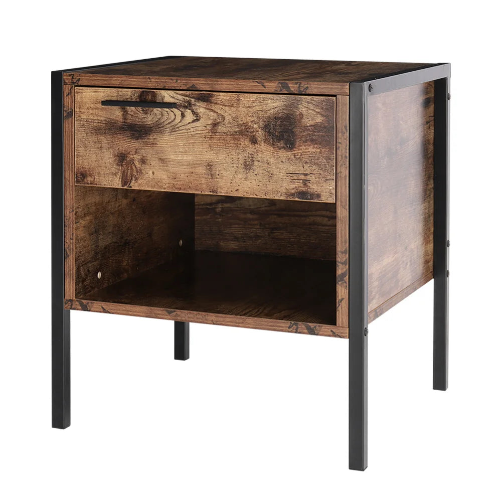 Retro Style Bedside Table with Drawer and Open Storage
