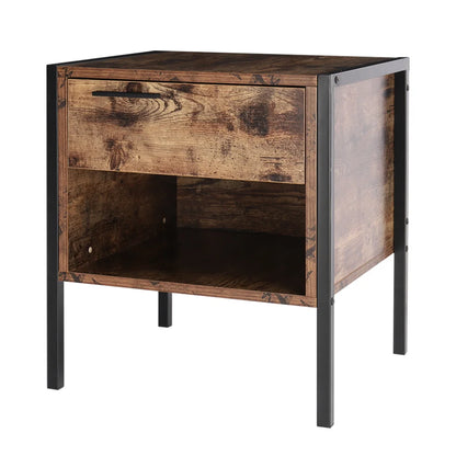 Retro Style Bedside Table with Drawer and Open Storage