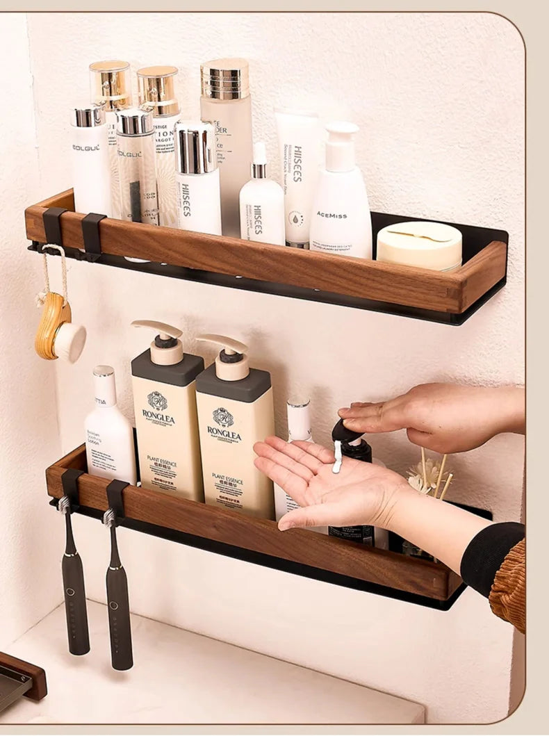 Premium Wood & Metal Wall Shelf Organizer