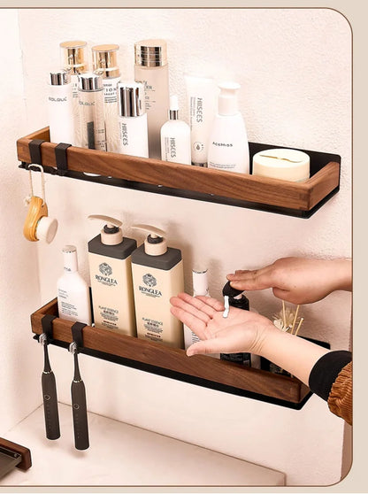 Premium Wood & Metal Wall Shelf Organizer