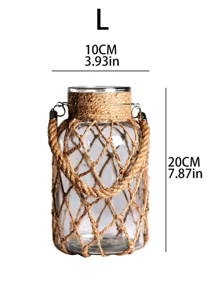 Hand Woven Hemp Rope Glass Vase – Boho Home Decor by Housite