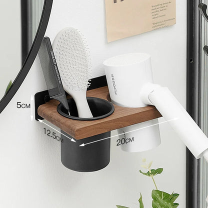 Farmhouse Wooden Wall Mount Hair Dryer Holder — Stylish Bathroom Hair Tool Organizer