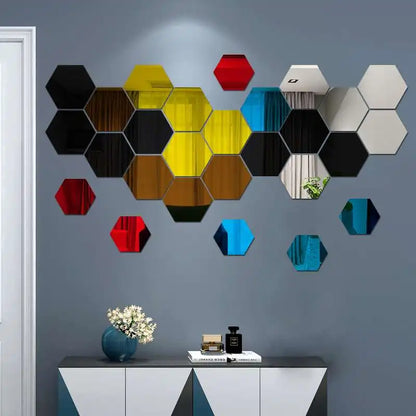 3D Hexagon Mirror Wall Stickers – Modern Geometric Home Décor