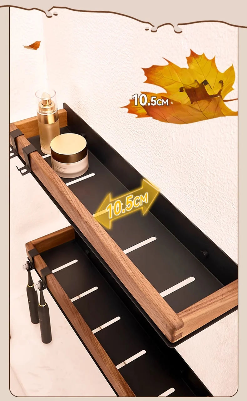 Premium Wood & Metal Wall Shelf Organizer