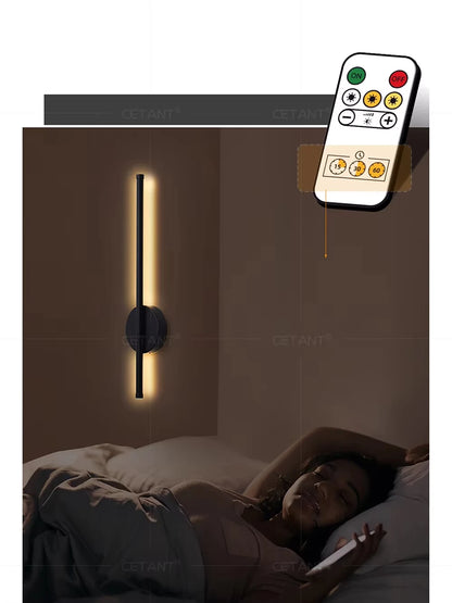 Rechargeable 50cm / 80cm Wireless LED Wall Light – Modern Dimmable Bedside Night Lamp with Remote Control - Housite 50cm / Black / Dimming