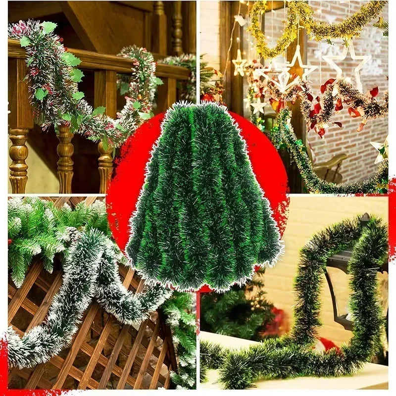 2M Wholesale Christmas Ribbon Garland – Green Cane Tinsel Ribbons for Xmas Tree, Wreaths & Holiday Decorations - Housite B-6M (3PCS)
