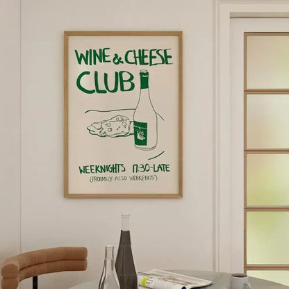 Mid-Century Wine and Cheese Club Canvas Wall Art – Vintage-Inspired Home Décor