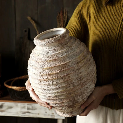 Retro Nostalgic Rough Clay Pottery Vase – Handmade Vintage Home Decor