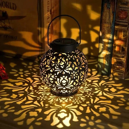 LED Solar Lantern Light - Hollow Wrought Iron Projection Hanging Lamp
