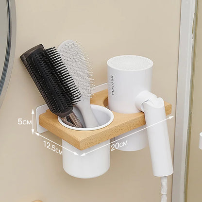 Farmhouse Wooden Wall Mount Hair Dryer Holder — Stylish Bathroom Hair Tool Organizer