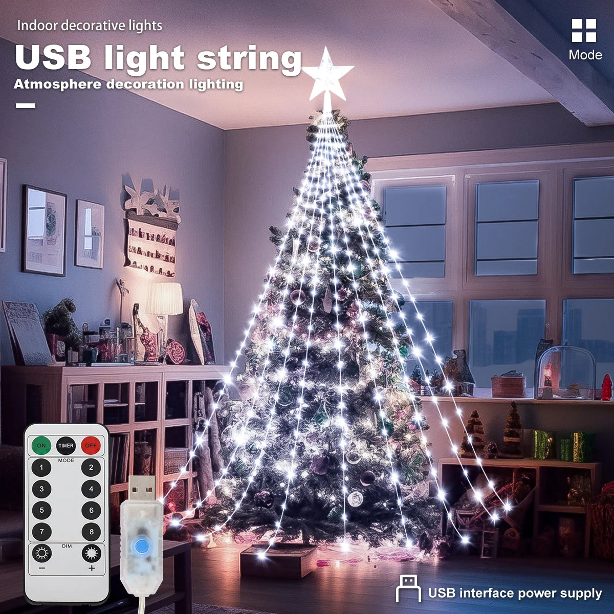 LED Outdoor Christmas Tree Decorations Lights USB 2/3M Waterproof Fairy String Lights 8 Modes Indoor Yard Wedding Party Lighting - Housite White / 2M 192LEDS