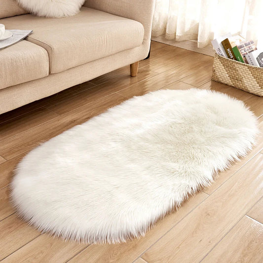 Oval Faux Fur Sheepskin Fluffy Floor Rug