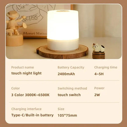 Touch Night Lamp – 3 Modes Dimming Bedside Light with USB Charging | Soft Ambient Light for Bedroom & Kids