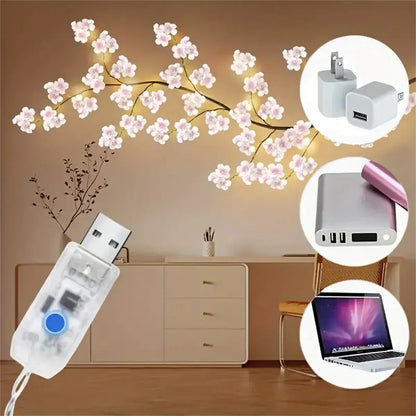 Cherry Blossom 96 LED USB Tree Branch Rattan Lights – 8 Modes Colourful String Lamp
