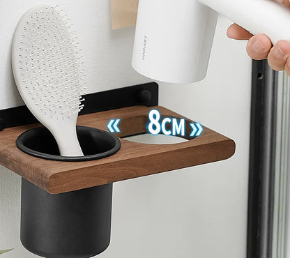 Farmhouse Wooden Wall Mount Hair Dryer Holder — Stylish Bathroom Hair Tool Organizer