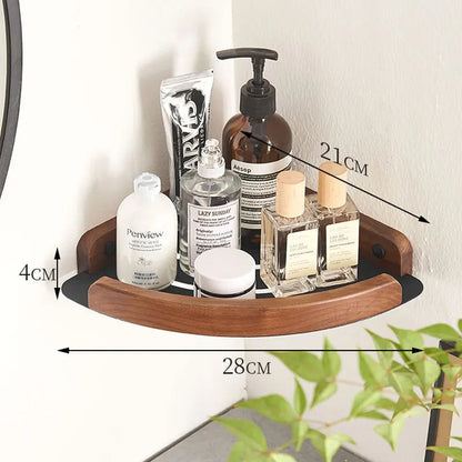 Black & White Bathroom Shelves – Wall Mounted Space Aluminum + Wood Shower Corner Storage Shelf