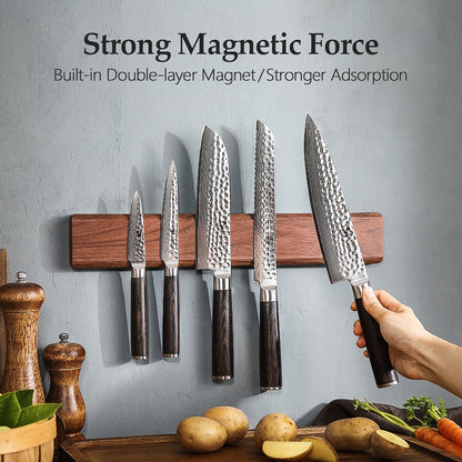 40cm Black Walnut Magnetic Knife Holder – Premium Wooden Wall-Mounted Knife Rack