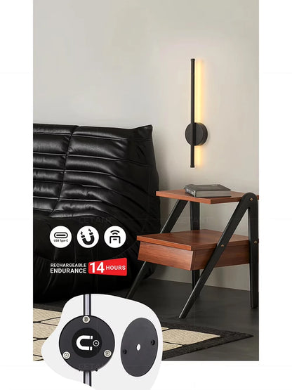 Rechargeable 50cm / 80cm Wireless LED Wall Light – Modern Dimmable Bedside Night Lamp with Remote Control - Housite 50cm / Black / Dimming