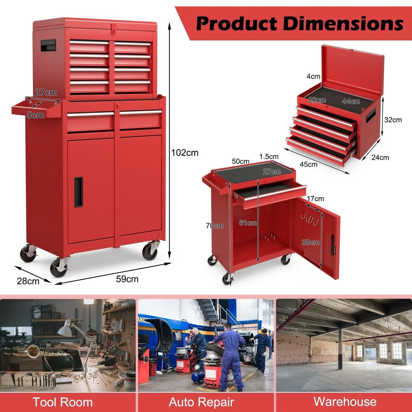 5-Drawer Rolling Tool Chest High Capacity Tool Storage Cabinet w/ Lockable Wheel