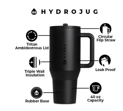 HydroJug Tumbler – 32OZ Stainless Steel Vacuum Insulated Travel Mug with Straw Lid
