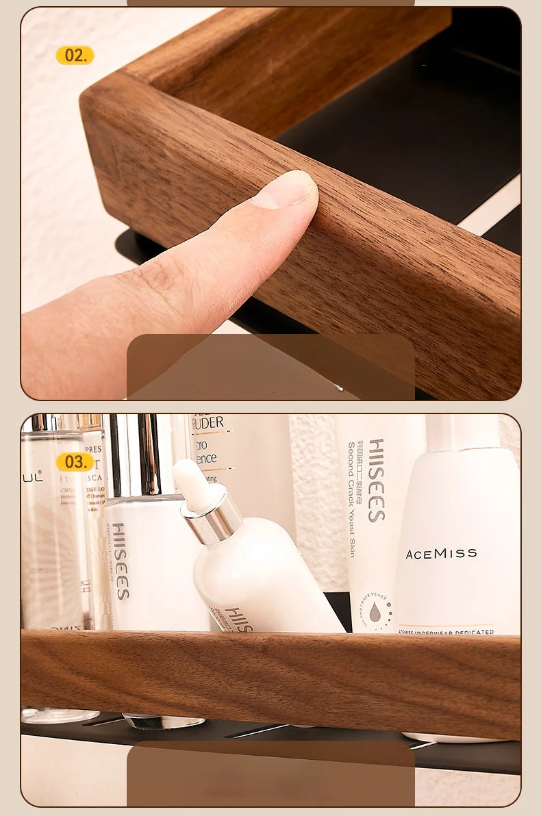 Premium Wood & Metal Wall Shelf Organizer