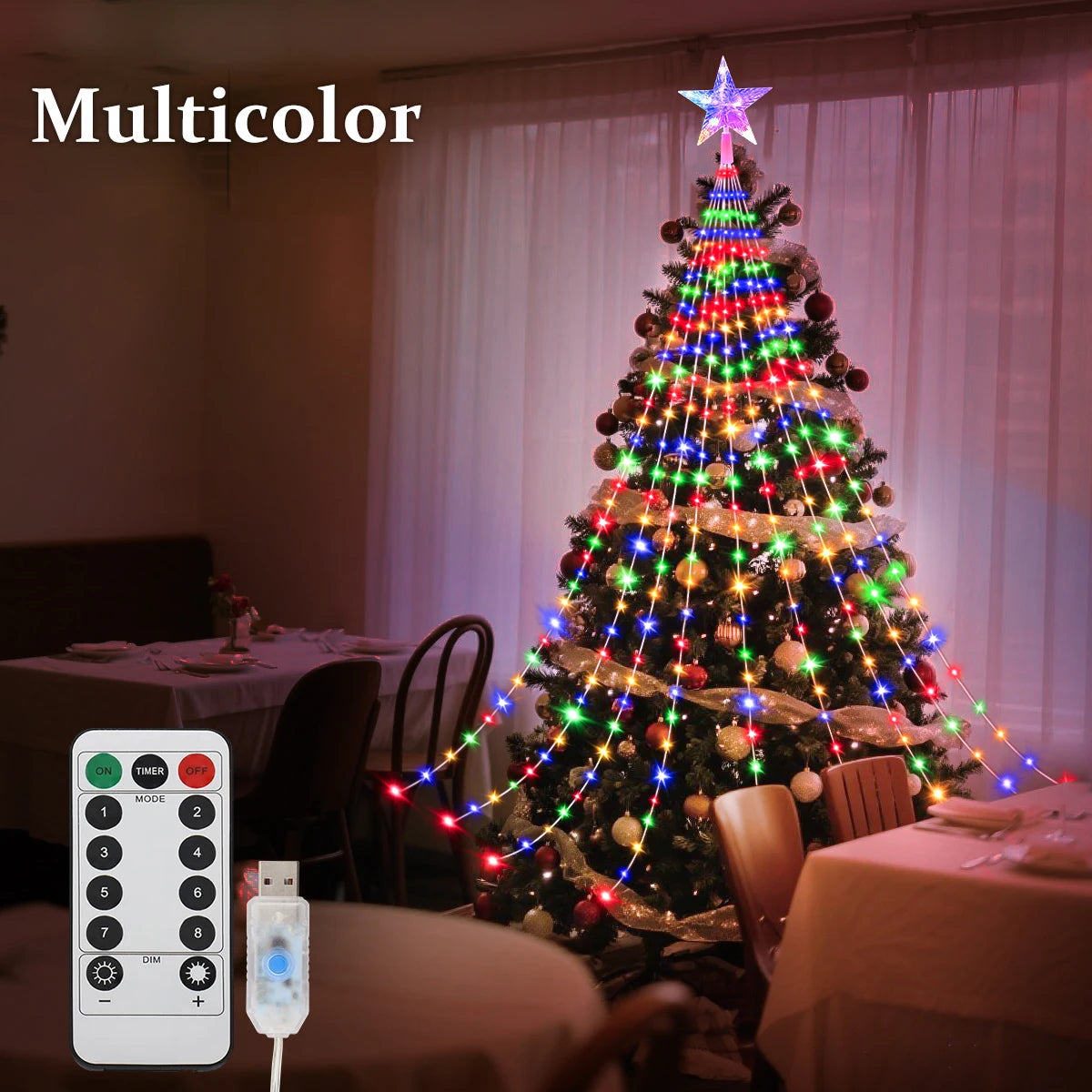LED Outdoor Christmas Tree Decorations Lights USB 2/3M Waterproof Fairy String Lights 8 Modes Indoor Yard Wedding Party Lighting - Housite Multicolor / 2M 192LEDS