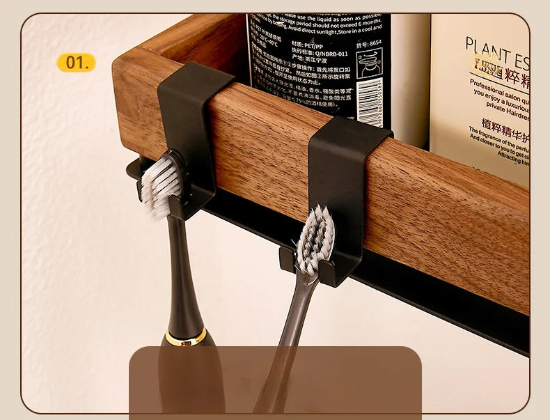 Premium Wood & Metal Wall Shelf Organizer