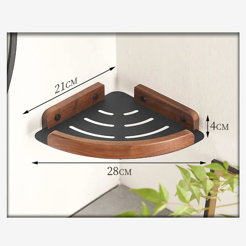 Black & White Bathroom Shelves – Wall Mounted Space Aluminum + Wood Shower Corner Storage Shelf