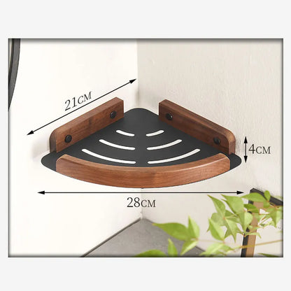 Black & White Bathroom Shelves – Wall Mounted Space Aluminum + Wood Shower Corner Storage Shelf