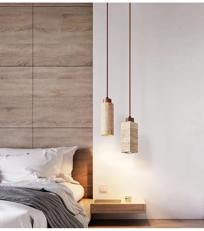 Yellow Marble Droplight | Wabi-Sabi Travertine Pendant Lamp