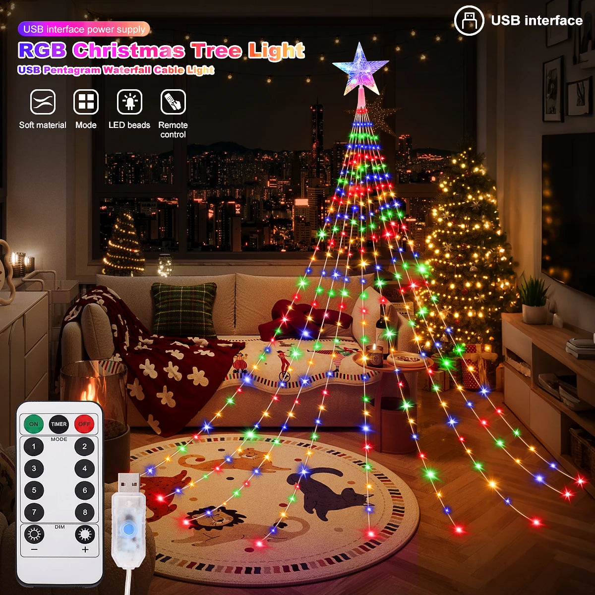 LED Outdoor Christmas Tree Decorations Lights USB 2/3M Waterproof Fairy String Lights 8 Modes Indoor Yard Wedding Party Lighting - Housite White / 2M 192LEDS