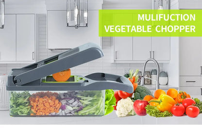 12-in-1 Multifunctional Vegetable Slicer & Chopper – Green & Black | Versatile Fruit, Potato, and Carrot Grater with Drain Basket