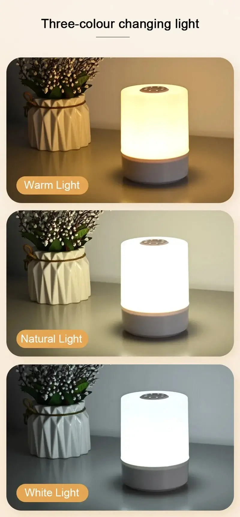 Touch Night Lamp – 3 Modes Dimming Bedside Light with USB Charging | Soft Ambient Light for Bedroom & Kids