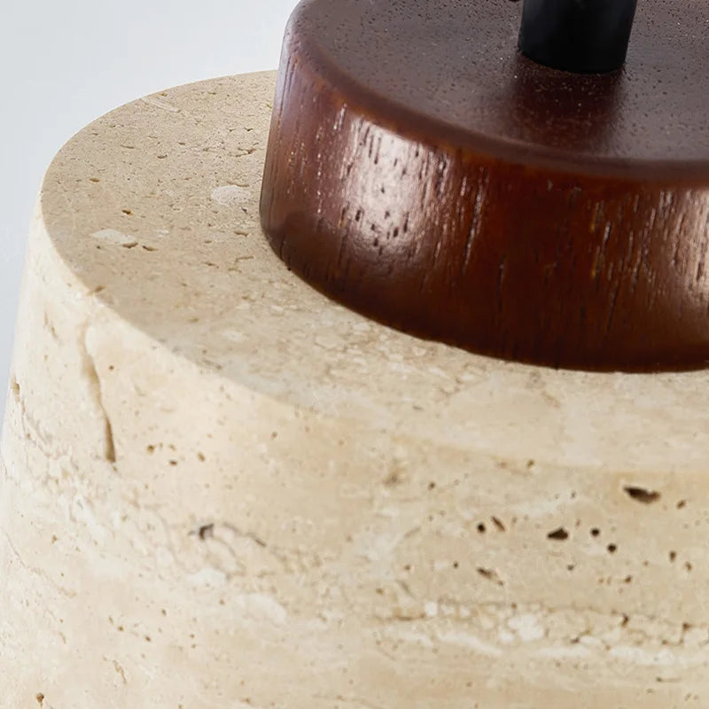 Japanese Modern Designer Wabi-Sabi Bedroom Bedside Lighting featuring a yellow cave stone base and wooden accent.