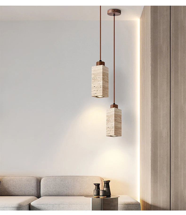 Yellow Marble Droplight | Wabi-Sabi Travertine Pendant Lamp