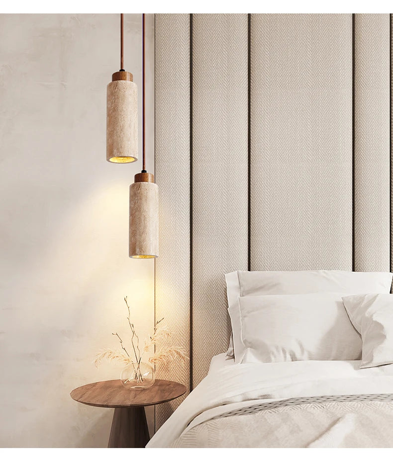 Yellow Marble Droplight | Wabi-Sabi Travertine Pendant Lamp