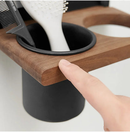 Farmhouse Wooden Wall Mount Hair Dryer Holder — Stylish Bathroom Hair Tool Organizer