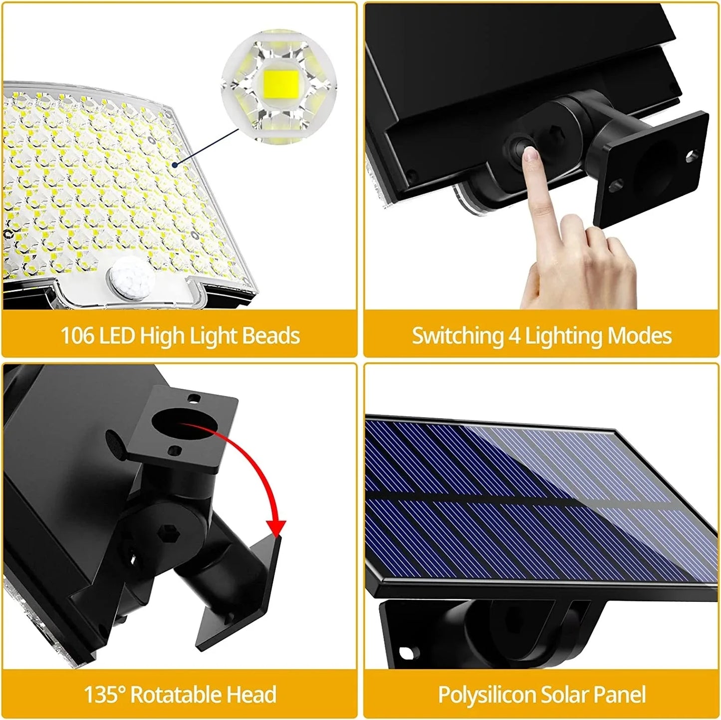 Super Bright 106 LED Solar Split Wall Lamp - Motion Sensor Lighting