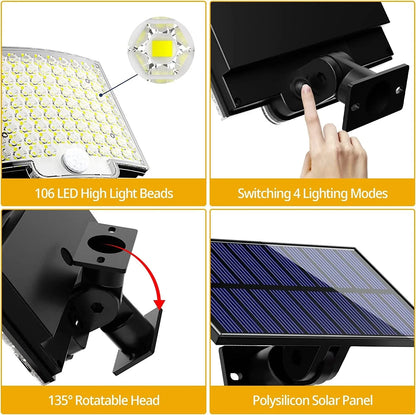 Super Bright 106 LED Solar Split Wall Lamp - Motion Sensor Lighting