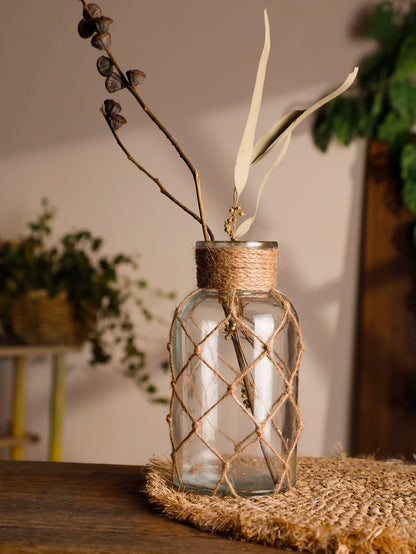 Hand Woven Hemp Rope Glass Vase – Boho Home Decor by Housite