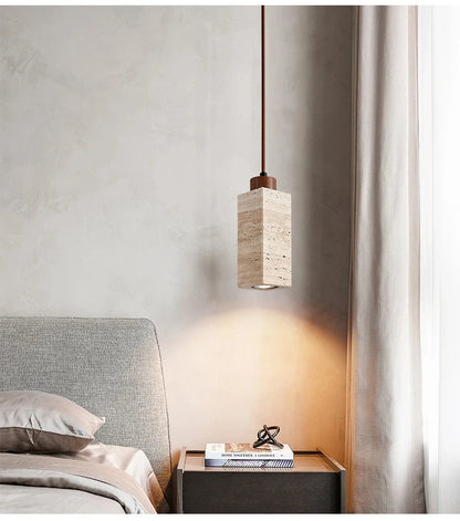 Yellow Marble Droplight | Wabi-Sabi Travertine Pendant Lamp