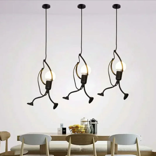 Vintage Iron Little Man Modern Arts Chandelier LED Ceiling Lamp
