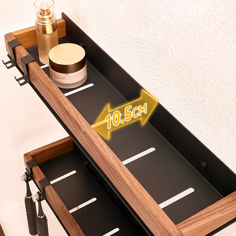 Premium Wood & Metal Wall Shelf Organizer