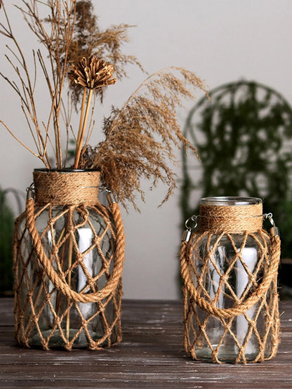 Hand Woven Hemp Rope Glass Vase – Boho Home Decor by Housite